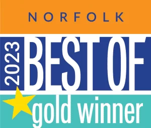 Norfolk Best of 2023 Gold Winner award badge, The Foleck Center 