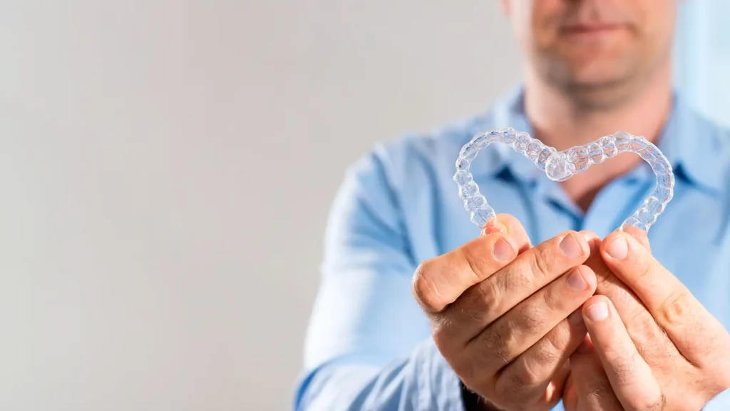 man holding clear alginers