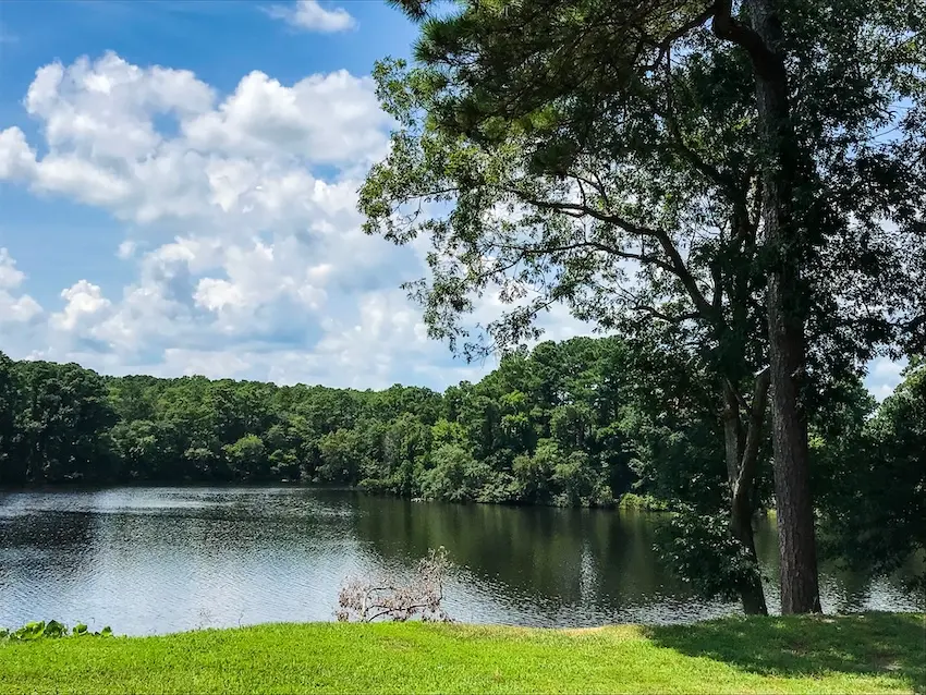Outdoor lakeside landscape in the Suffolk community, Virginia
